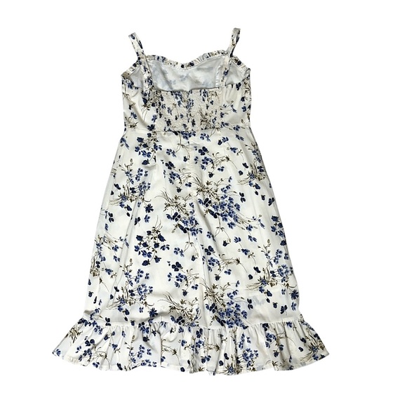 RIHOAS Floral Ruffle Flounce Trim Trumpet Mini Dress White Blue Medium Boho - Picture 3 of 14